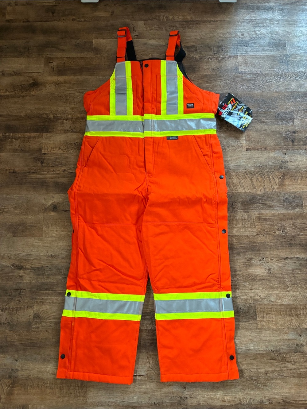 NWT Work King High-Visibility Orange Reflective Safety Bib Overalls - Lined